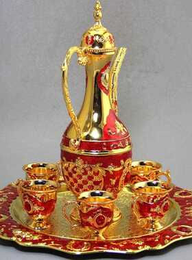 新款直销古玩收藏杂项工艺品红色花纹苗银套装壶茶壶酒壶6个杯子