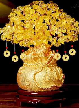 新款直销黄水晶发财树家居酒柜装饰品小摆件客厅电视柜招财摇钱树