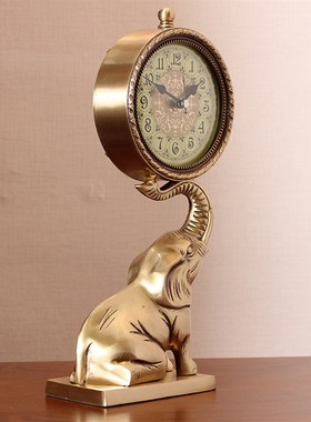 速发纯饰大象台钟新艺品工中式客厅办公室展厅办公桌柜台装铜品摆