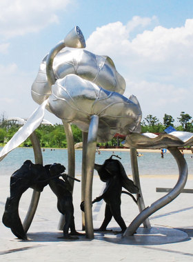 速发不锈钢荷政公塑莲蓬雕塑大型园林景观铜雕像加工廉叶主题雕园