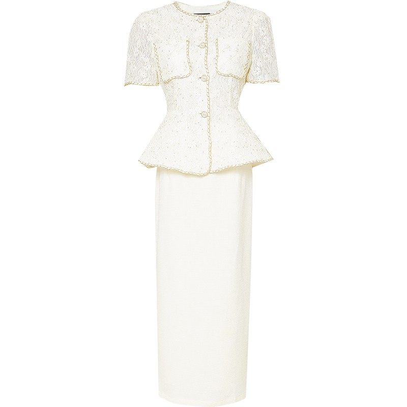 2025夏季新款女装小香风蕾丝短袖上衣一步开衩半裙浪漫套装,淘宝优惠券,粉丝福利购,淘宝优惠卷