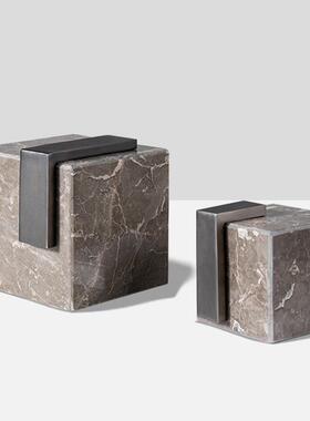 新中式理石摆件家居装饰品样板房方间茶几大玄床头柜形金属关GOH