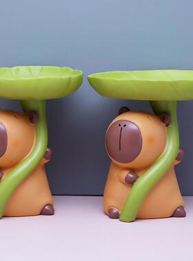 卡通创纳2405意豚皮卡童巴拉荷叶托盘树脂河桌面收盘可爱摆件儿节