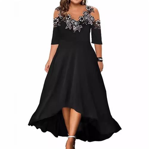 Plus patchwork irregular chiffon rhinestone sleeve womens - 图1