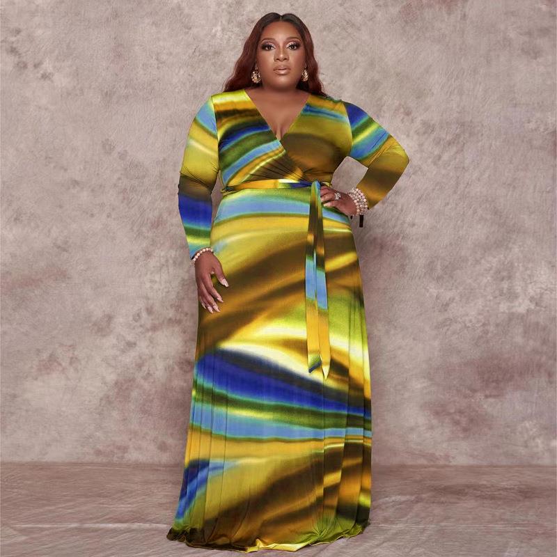 Neck Abstract Dress Belt V Tight Size Deep Womens Fashion - 图1