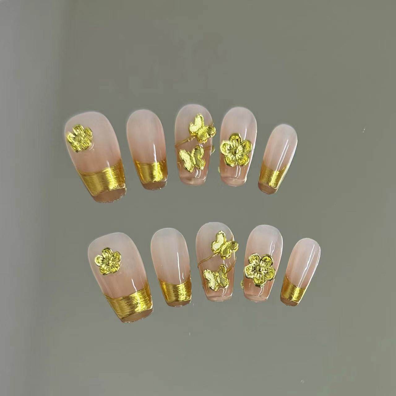 富贵千金显白金色花朵美甲穿戴甲手工定制感气质成品指甲贴片,淘宝优惠券,粉丝福利购,淘宝优惠卷