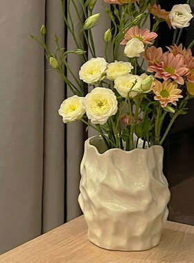 简约奶油色陶瓷花瓶插花