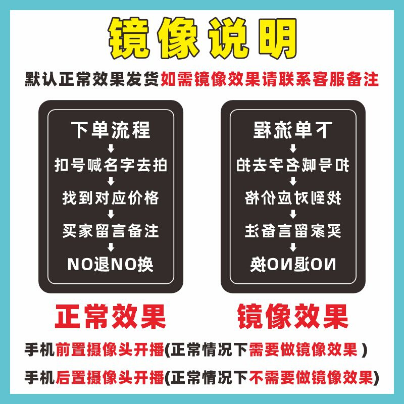 直播间下单流程提示广告牌定制kt板不退不换NO退NO高品质孤品展示-图3