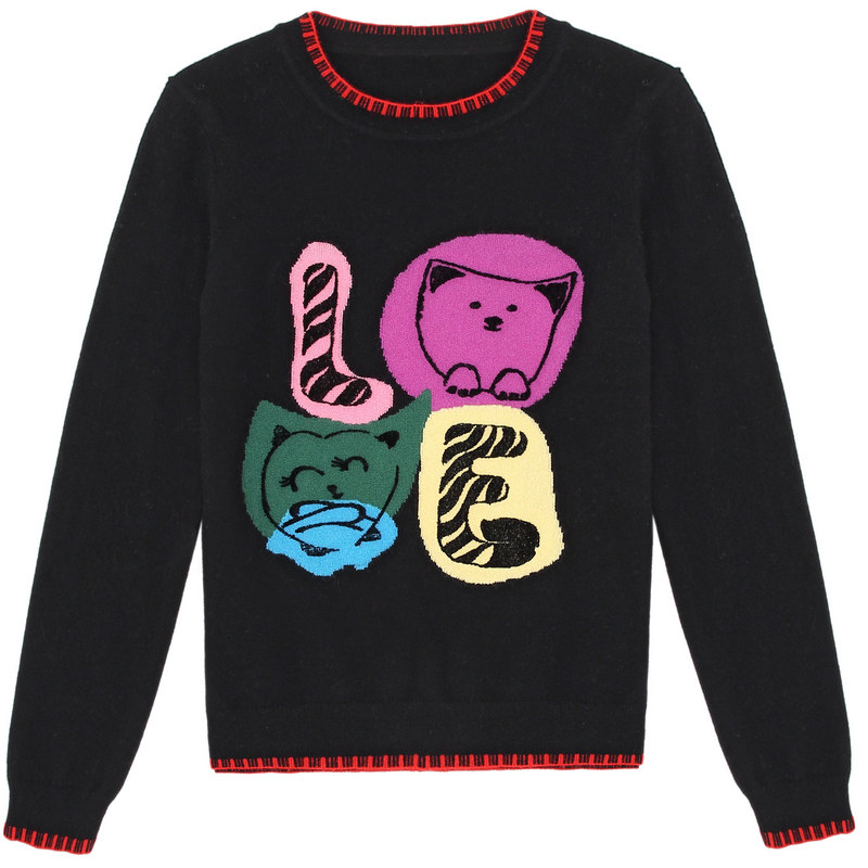 创意牙刷嵌花！圆领加厚山羊绒衫女纯羊绒毛衣宽松显瘦套头毛衣厚,淘宝优惠券,粉丝福利购,淘宝优惠卷