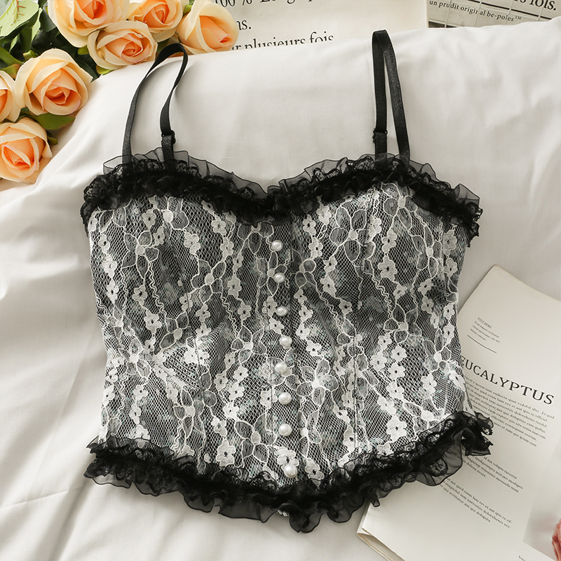 Breathable floral lace wrap chest strap 透气碎花蕾丝裹胸吊带 - 图0