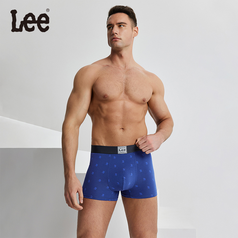 Lee品牌高档内衣字母满印设计感时尚潮流纯棉内裤贴身短裤三条装 - 图1