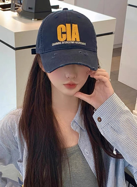 棒球帽四季男女美式字母个性破洞
