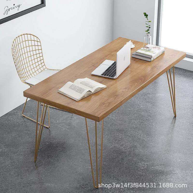 现代简约金色电脑桌工作室职员实木办公桌小户型家用卧室写字桌,淘宝优惠券,粉丝福利购,淘宝优惠卷
