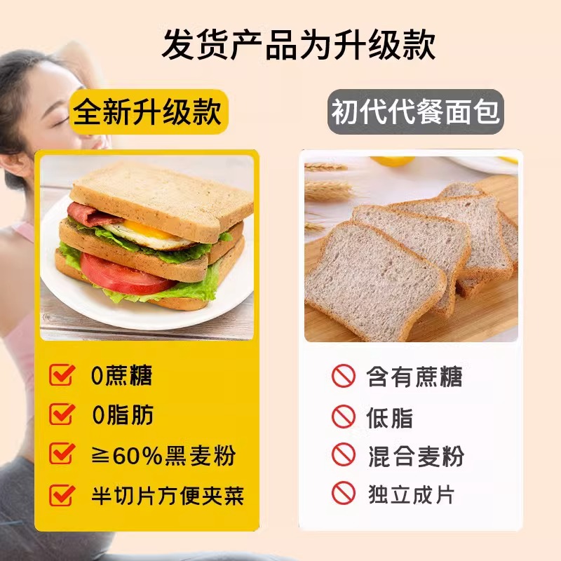 全麦谷物面包吐司低脂肪黑麦早餐无添蔗糖低脂代餐饱腹食品健身 - 图3