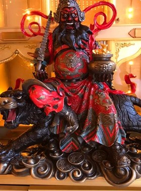 厚德居 彩绘纯铜赵公明武财神铜摆件像财神爷骑虎礼品摆设