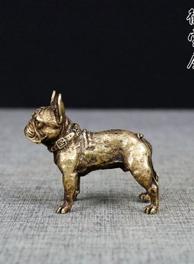 实心纯铜狗摆件沙皮犬小把件招财旺财狗茶道铜艺铜宠仿古微雕小号