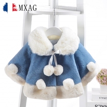 France MXAG girl fur sweater thickened cloak cloak dress princess winter dress jacket baby out of plush clothes