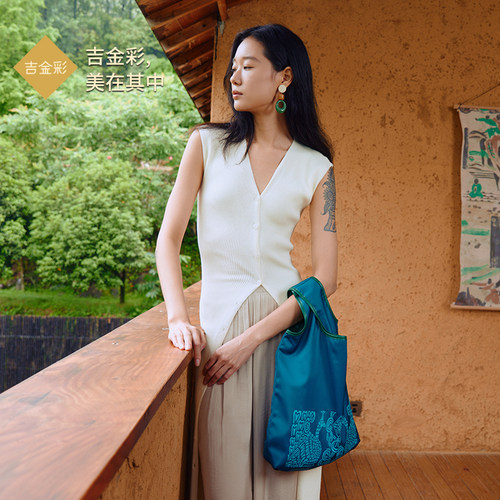 吉金彩敦煌孔雀衔绶纹双面两用女2026新款包文艺复古手提手拎包袋 - 图2