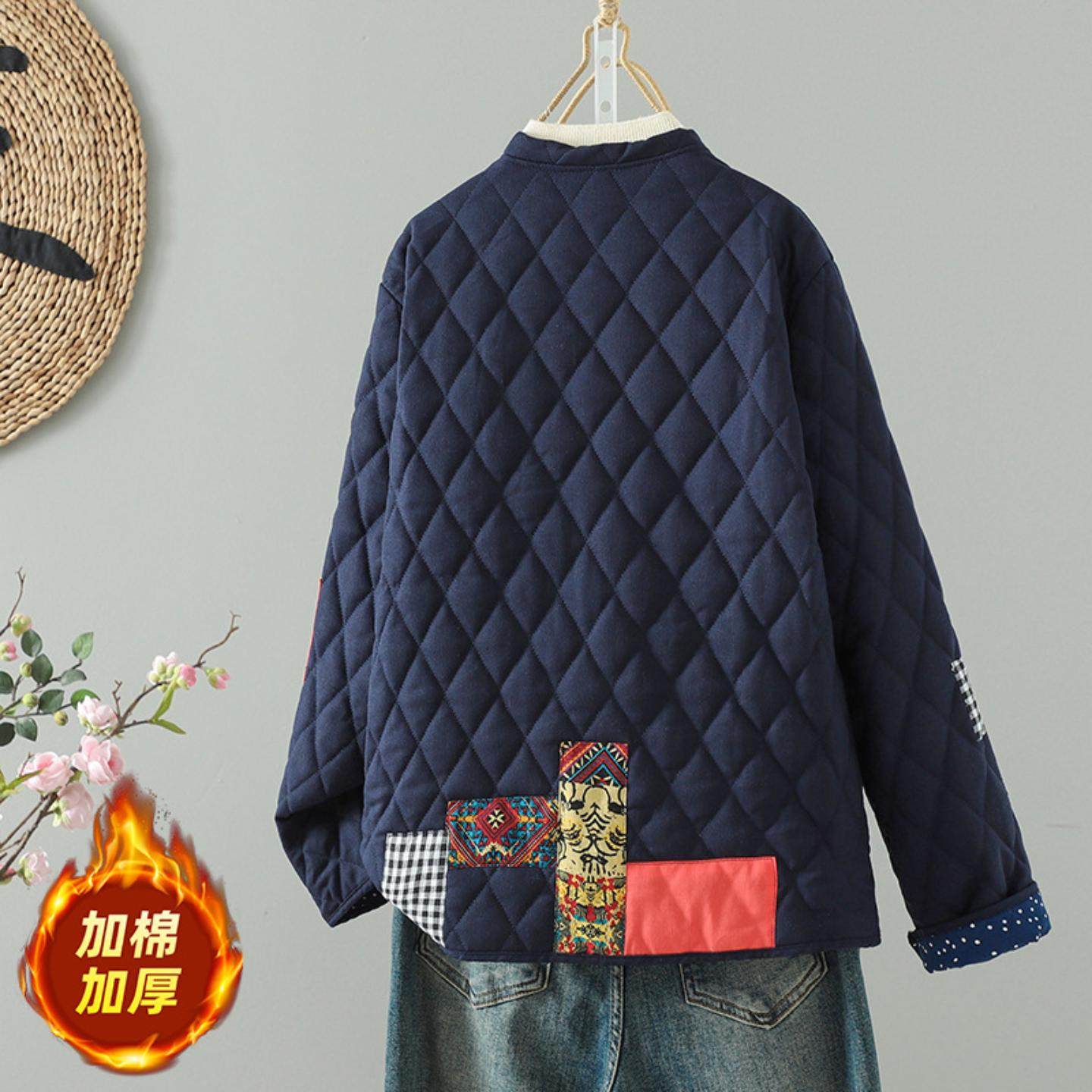 2025秋冬款复古民族风改良宽松休闲贴布夹棉开衫加厚盘扣棉服上衣,淘宝优惠券,粉丝福利购,淘宝优惠卷