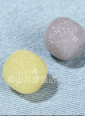 天然和田玉回纹老型珠浅黄口烟紫色108手链金刚木串配件隔腰珠