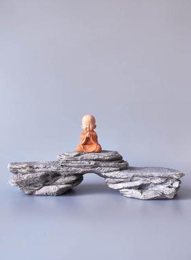 仿真树脂造景石头底座小摆件中式禅意茶桌装饰古风假山工艺品摆台