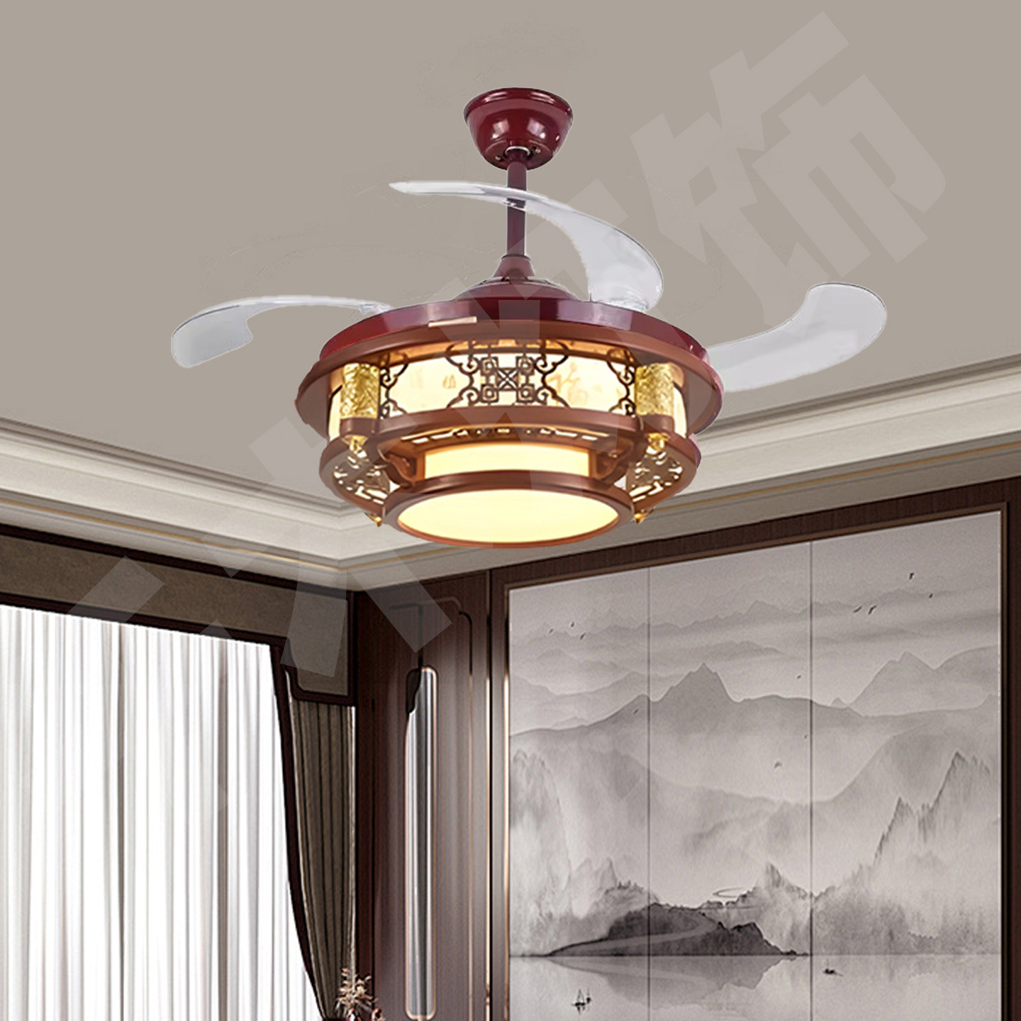 新中式吸顶灯客厅主卧室灯LED长方形仿古餐厅大气中国风实木灯具,淘宝优惠券,粉丝福利购,淘宝优惠卷