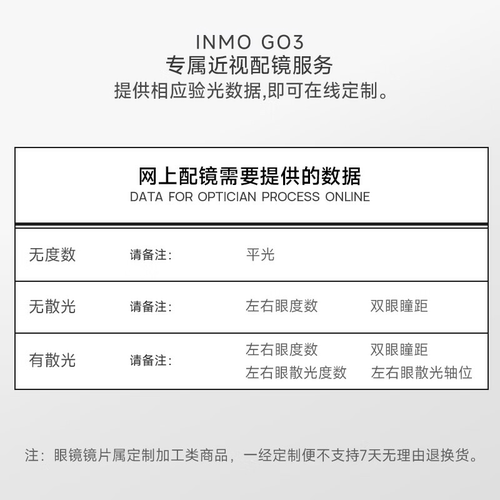 【INMO GO3近视配镜】下单前请咨询 高端近视镜片专属定制  默认下单不配镜 【不支持7天无理由退货】 - 图2