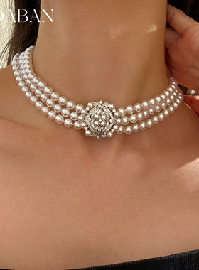 西大班澳白choker颈链多层项链