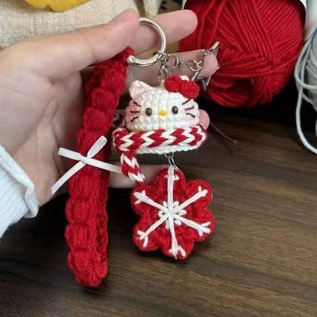 手工编织毛线钩针自制迷你kitty雪花风铃钥匙包包小挂件diy材料包,淘宝优惠券,粉丝福利购,淘宝优惠卷
