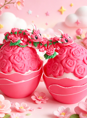 3D打印可爱呆萌玫瑰花龙+龙蛋摆件模型的塑料创意桌面装饰摆件