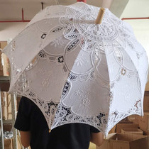 Non-suicide Artisanal Lace Umbrella Embroidery Retro Princess long handle Ocean umbrella Spring Sharo wears a bridal photo-covered sun umbrella