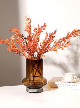 复古玻璃花瓶琥珀直筒瓶样板间客厅餐桌插花器水培装饰品摆件