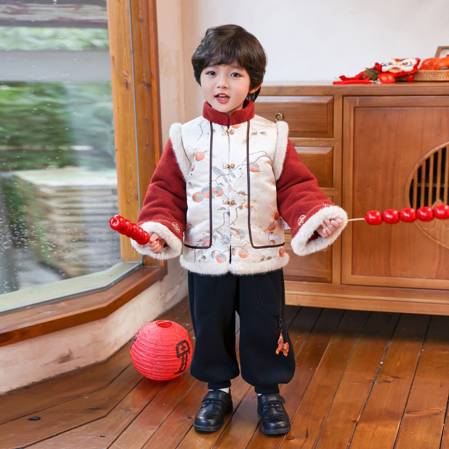 新中式唐装男童加厚衣服儿童圣诞演出服套装拜年服棉服两件套冬款,淘宝优惠券,粉丝福利购,淘宝优惠卷