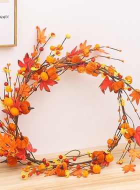 跨境 万圣节装饰品 180cm仿真花枫叶南瓜藤条 家居派对挂件门挂