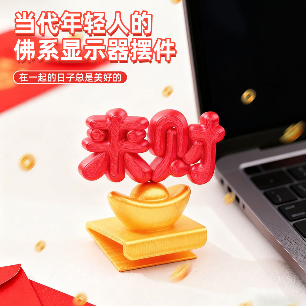 3D打印来财立体字显示器摆件装饰创意礼物办公室工位屏幕夹式饰品,淘宝优惠券,粉丝福利购,淘宝优惠卷