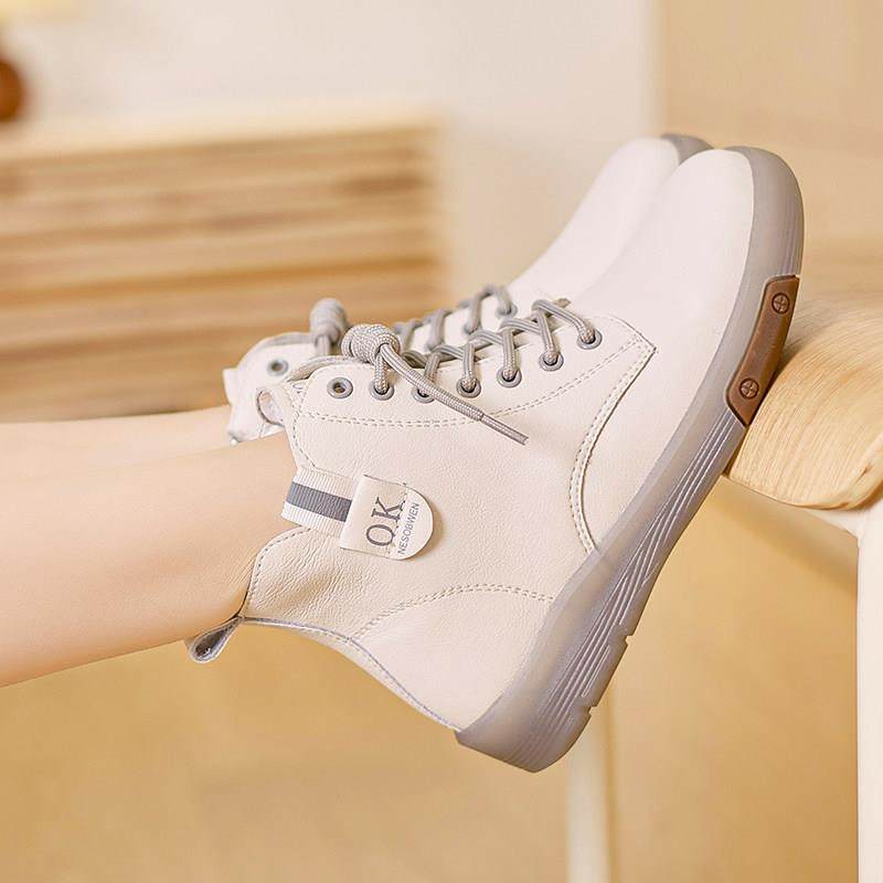 香港侧拉炼高帮鞋2025秋季新款加绒短靴女休闲平底牛筋真皮马丁靴,淘宝优惠券,粉丝福利购,淘宝优惠卷