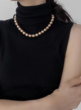 新加坡Chomelkinsey香槟金珠项炼女性2025新款秋冬毛衣炼