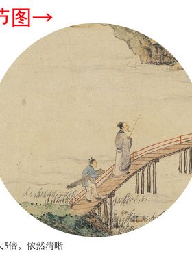 清上睿《携琴访友》客厅书房茶室装饰挂画玄关山水高清横卷轴字画