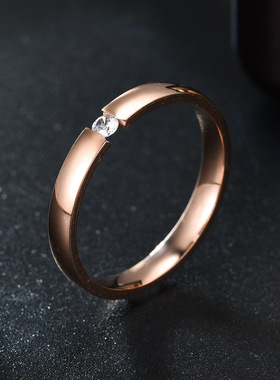 厂家货源微镶18k金锆石开口情侣戒指 时尚简约韩版不锈钢镶钻