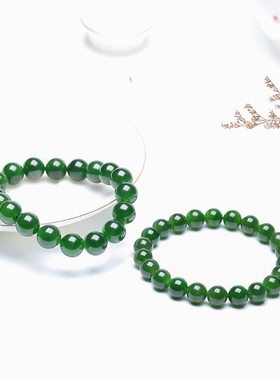 精品老坑碧玉菠菜绿圆珠男女手串