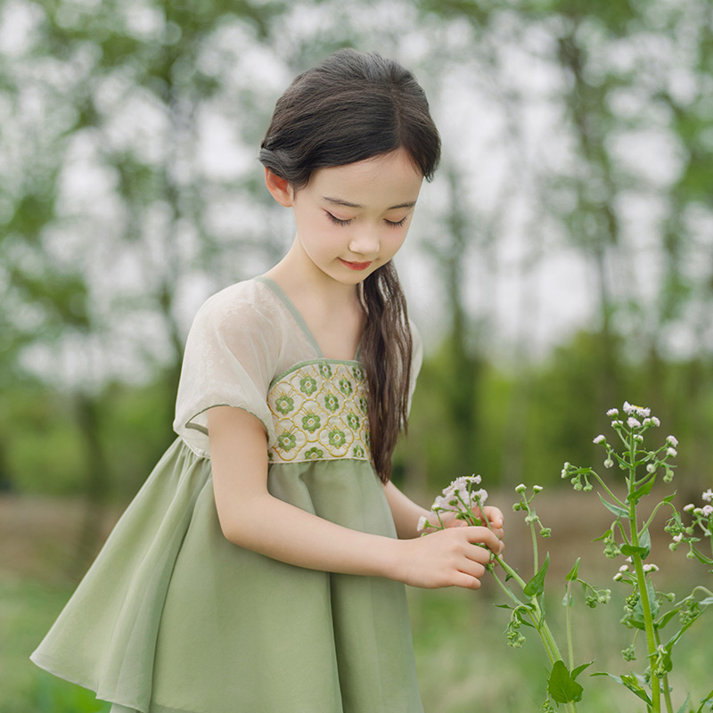 十三余童装[春深见鹿]国风汉服女童2024新款开衫上衣裤子套装夏款 - 图2