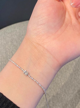 s925纯银轻奢方糖项链方形手链女高级经典简约百搭手