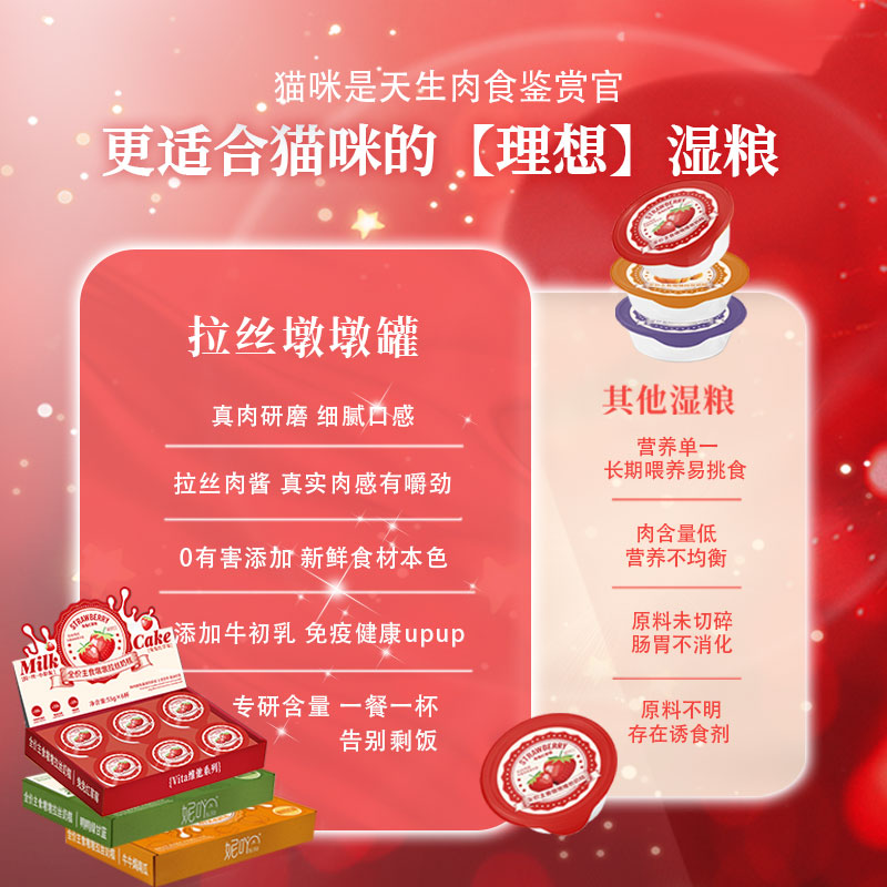 妮吖全价主食墩墩奶糕拉丝厚肉维他果蔬牛初乳成幼猫零食杯湿粮罐
