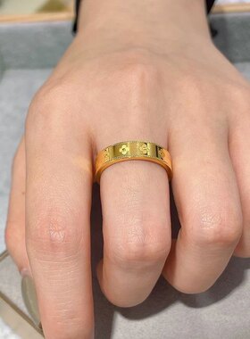 金店同款金色精工越南沙金幸运万花筒四叶草戒指情侣结婚对戒指环