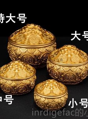 新款聚纯黄铜业宝盆带盖米百福缸摆件客厅缸家用铜工艺品办公室开