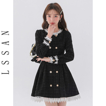 Pears thirteen LSSAN small sub-display high temperament French style vinochial palace windy dress lady autumn and winter 2023 new