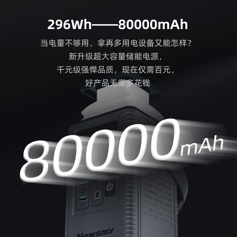 纽曼P8户外电源大容量208W快充80000mAh便携PD100W充电宝移动电源露营灯适用于笔记本MacBook/苹果16宿舍开黑 - 图1