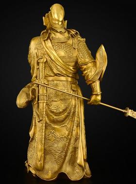 铜关公像摆件黄铜横刀武财神关公铜像办公室供奉神像客厅玄关大号