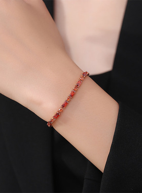 德国「 设计师」Mihmily 天然茶水晶手链18K金石榴红精致时尚轻奢