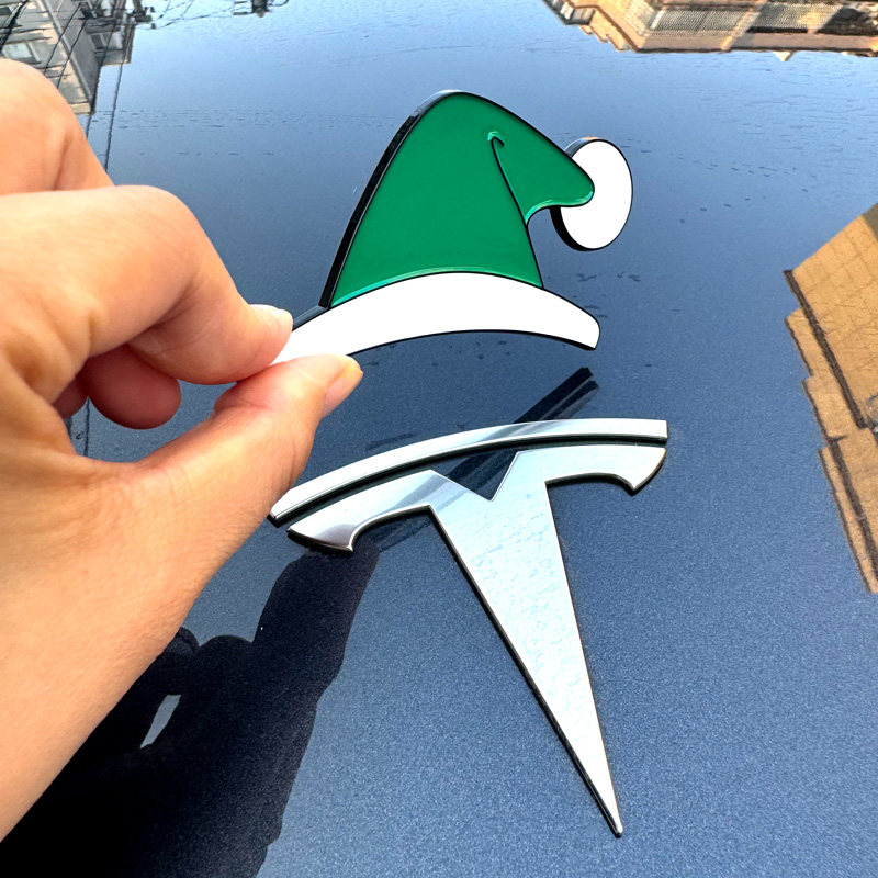 特斯拉小红帽圣诞树帽汽车车贴3D立体装饰搞笑节日车标图贴,淘宝优惠券,粉丝福利购,淘宝优惠卷